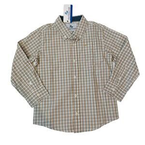 NWT Southbound Size 7 Green & Khaki Plaid Dress Shirt